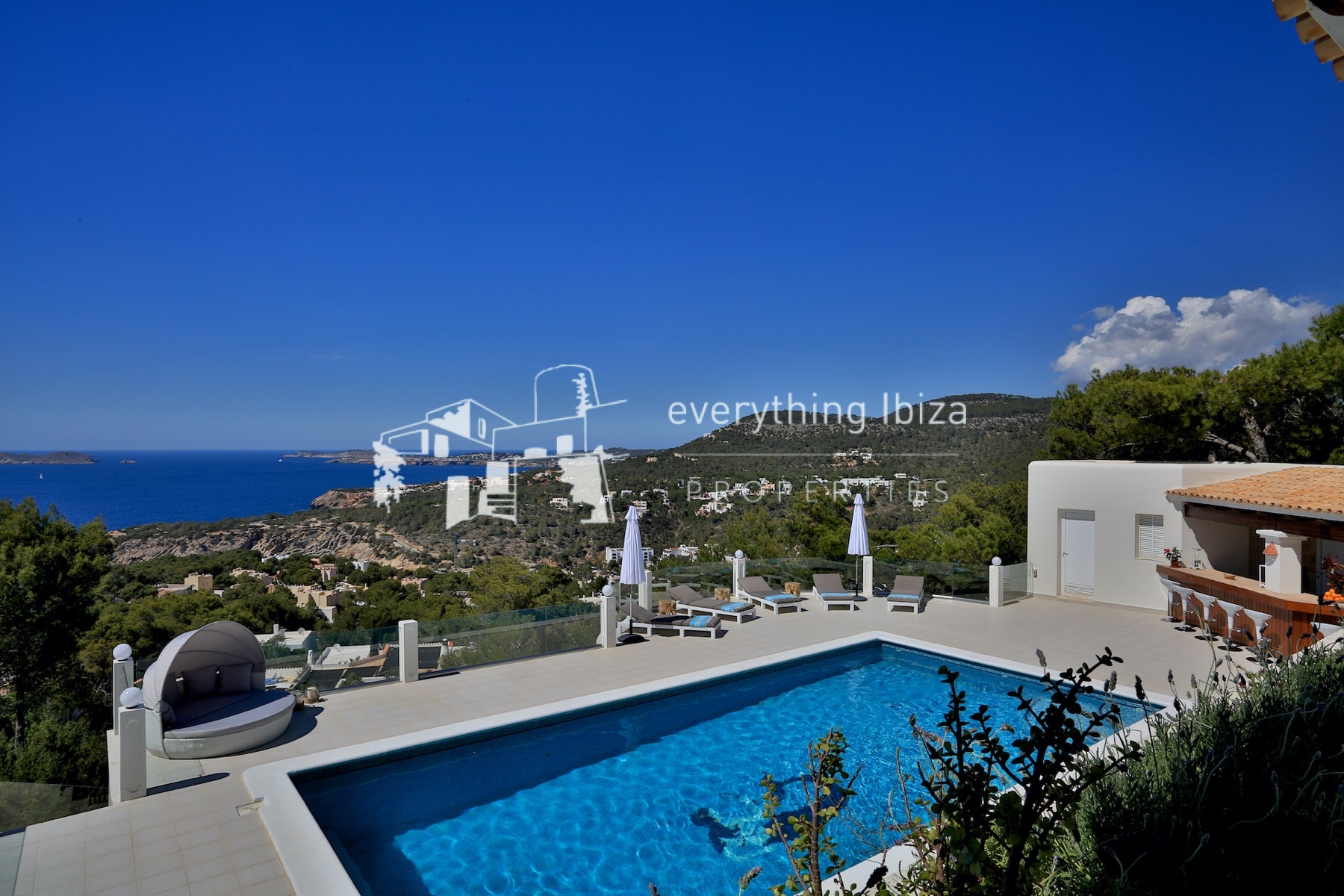 A Magnificent Elevated Villa with Private Pool Offering Stunning Sea and Sunset Views - for sale by everything ibiza Properties - ref. 1883