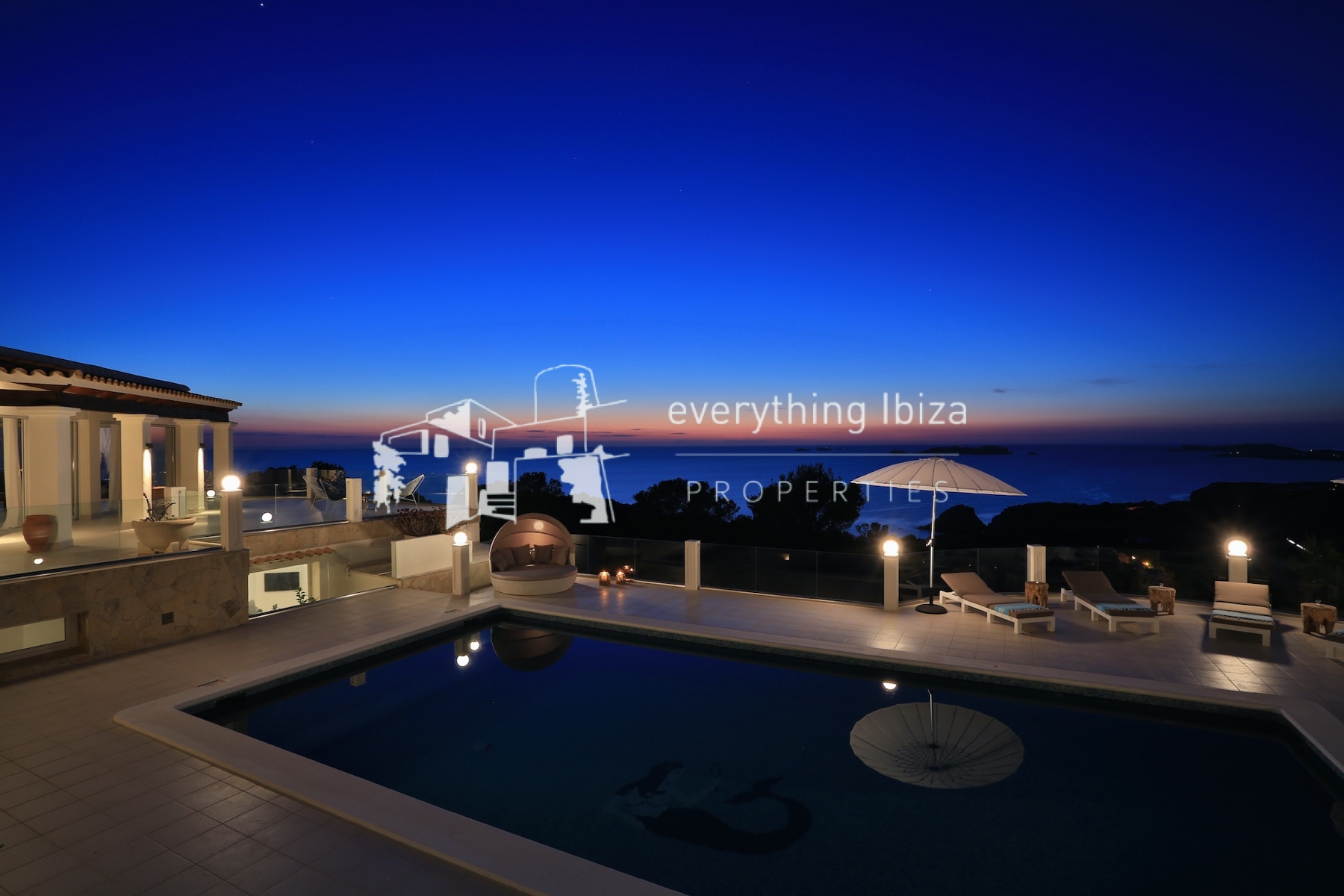 A Magnificent Elevated Villa with Private Pool Offering Stunning Sea and Sunset Views - for sale by everything ibiza Properties - ref. 1883